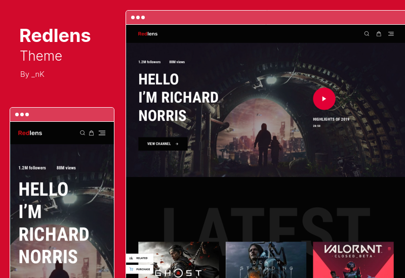 Redlens Theme - Тема WordPress для видеоблогеров и игровых стримеров