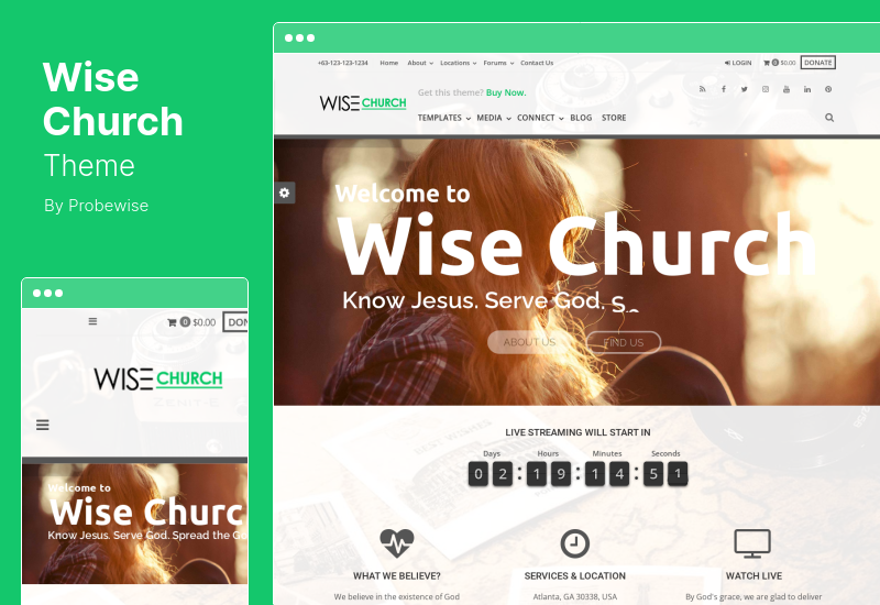 Wise Church Theme — многоцелевая тема WordPress для онлайн-служения