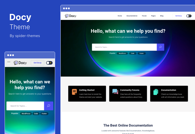 Тема Docy — тема WordPress с документацией и базой знаний с форумом службы поддержки