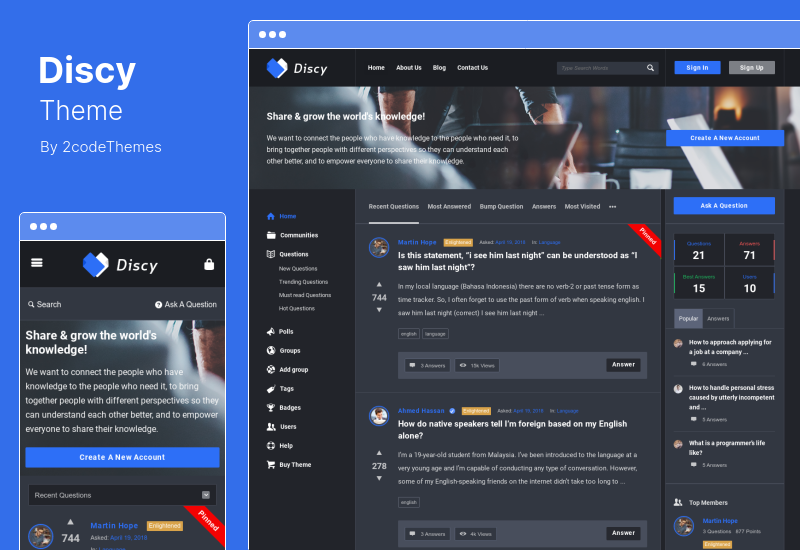 Discy Theme — Социальные вопросы и ответы Тема WordPress