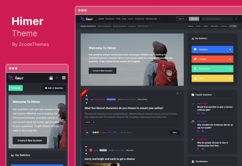 Himer Theme — Социальные вопросы и ответы Тема WordPress