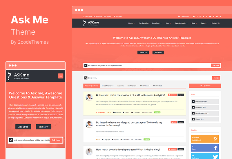 Тема Ask Me - Адаптивные вопросы ответы WordPress
