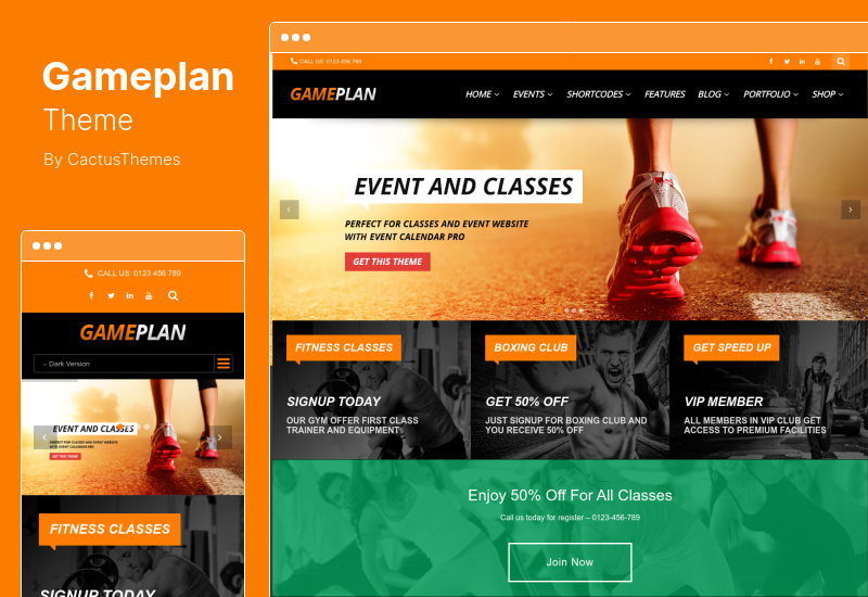 Gameplan Theme - Тема WordPress для мероприятий и фитнеса