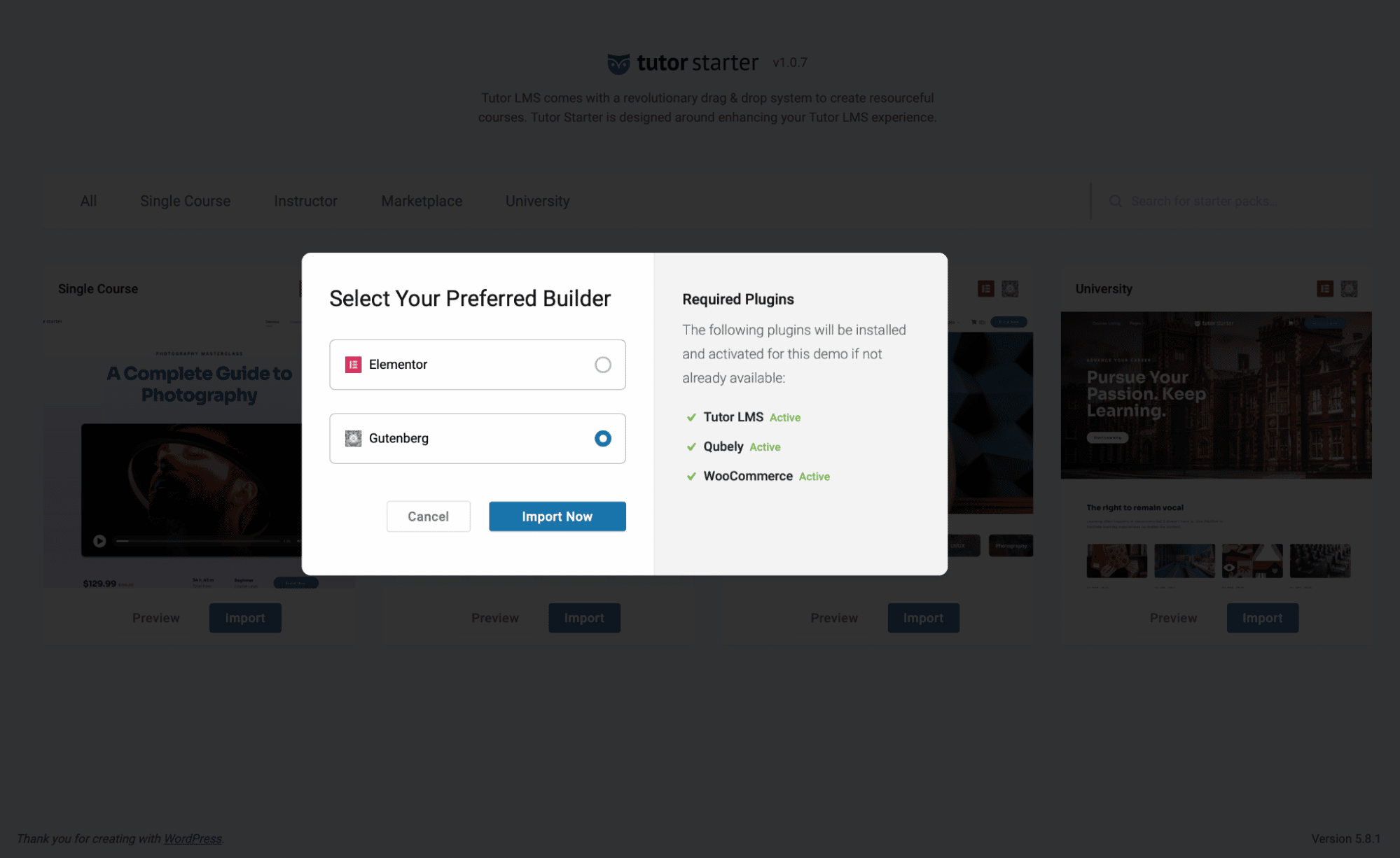 Importer un site de démonstration
