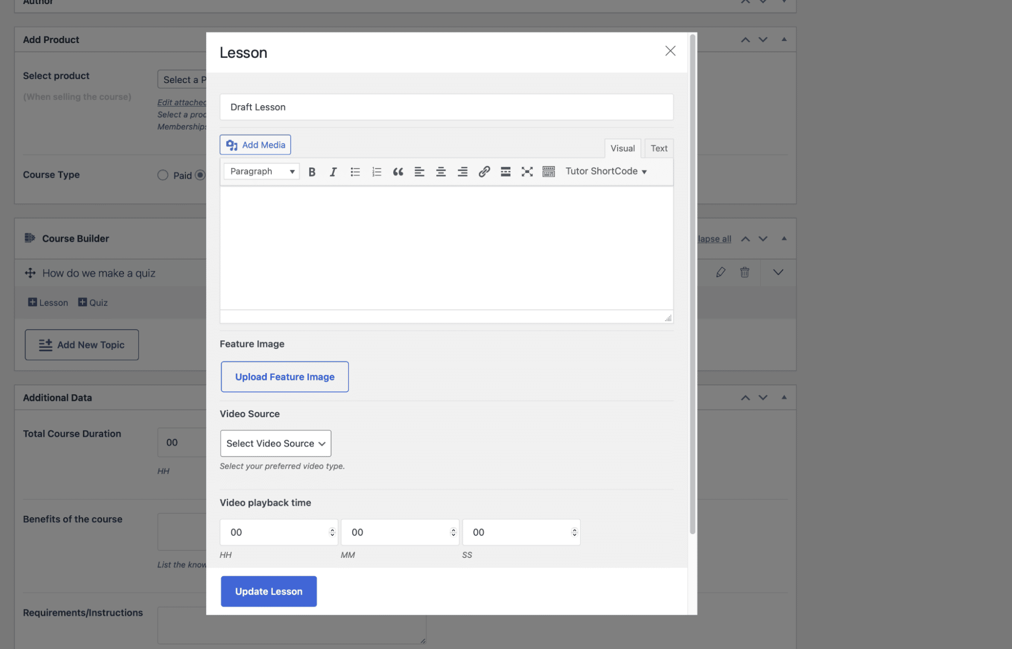 Créer une leçon sur Tutor LMS