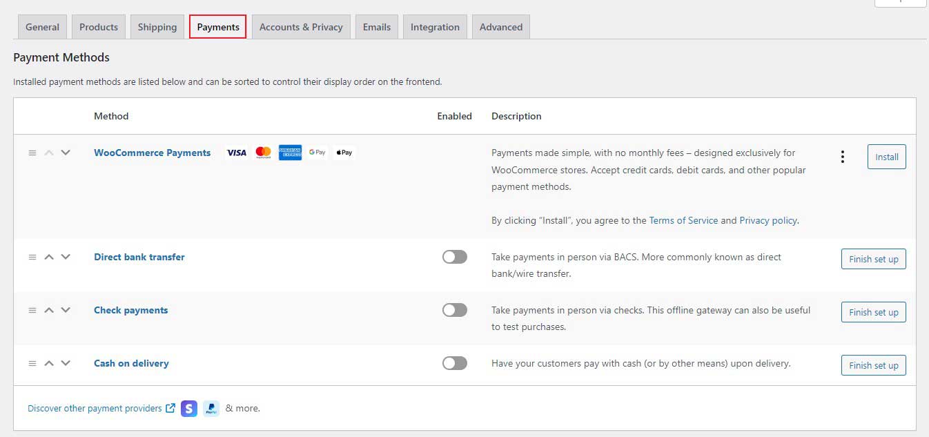 Metodi di pagamento WooCommerce