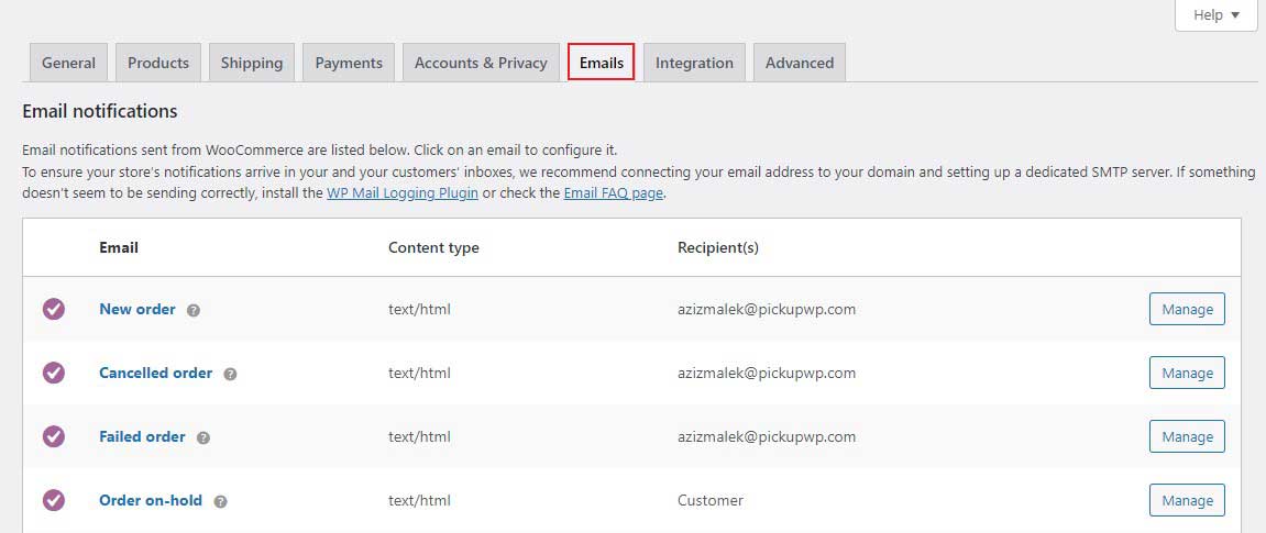 Notifiche e-mail di WooCommerce