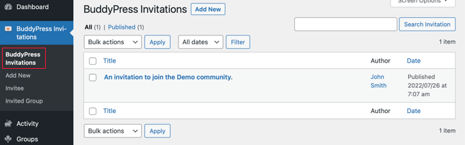 Puoi vedere un elenco di inviti inviati da tutti gli utenti You Can See a List of Invitations Sent by All Users
