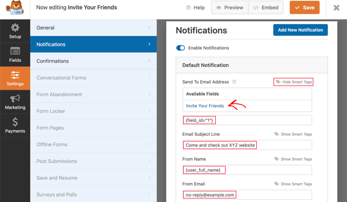 Compila le Impostazioni e-mail Fill in the Email Settings