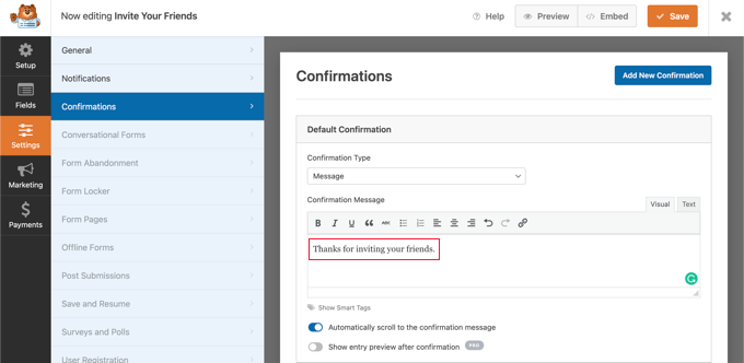 Crea un messaggio di conferma per l'invio del modulo Create a Confirmation Message for Form Submission