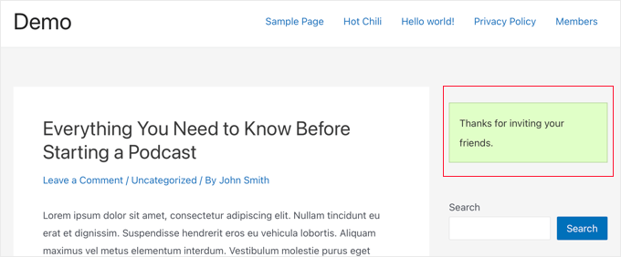 Anteprima del messaggio di conferma Confirmation Message Preview