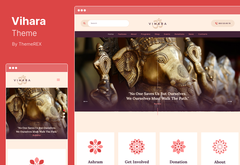 Vihara Theme - アシュラム東洋仏教寺院 WordPress テーマ