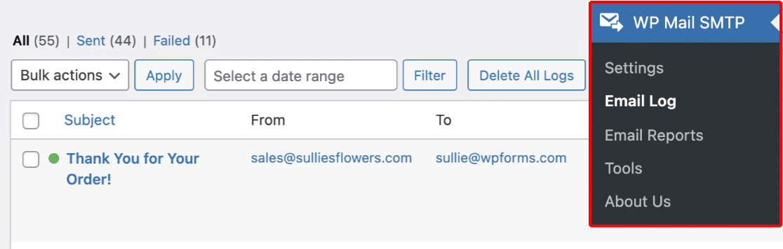 Vizualizarea jurnalului de e-mail SMTP WP Mail