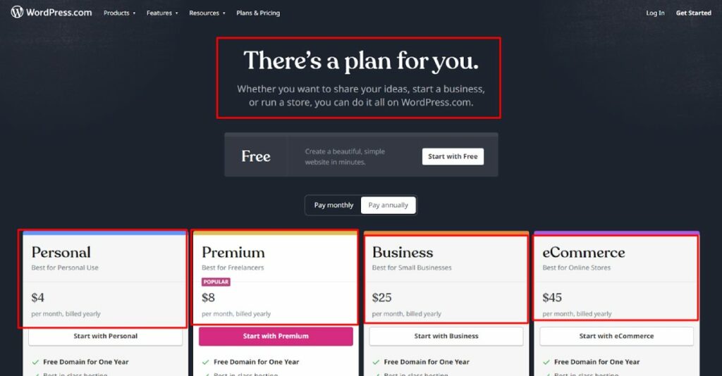 wordpress.com 料金プラン