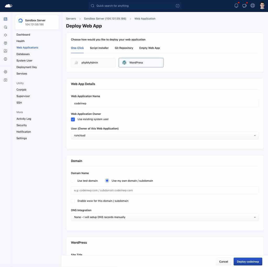 Crea una nuova installazione di WordPress
