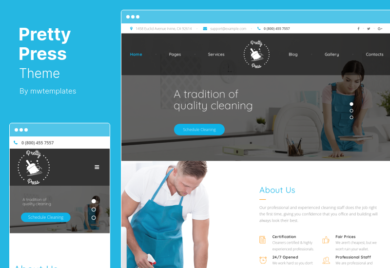 PrettyPress 主題 - 房屋清潔服務 WordPress 主題
