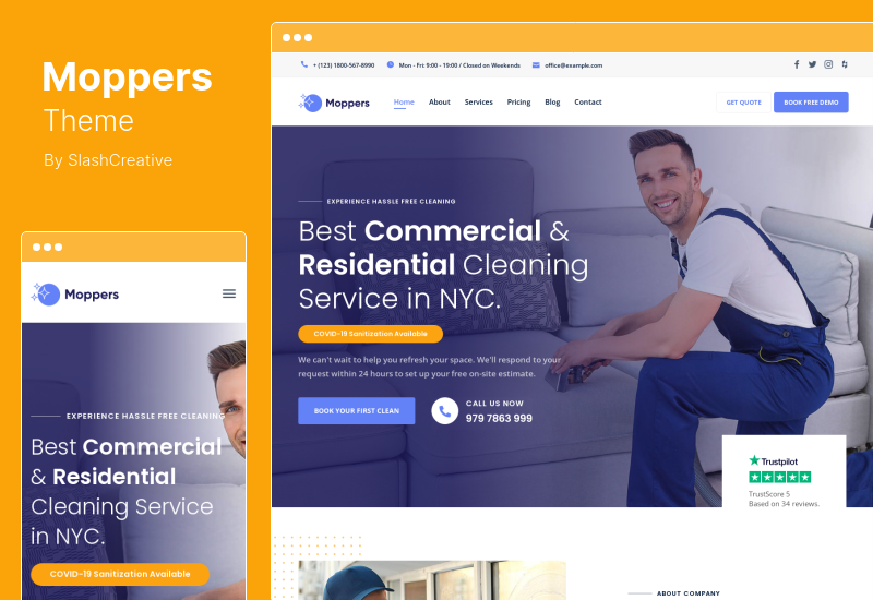 Moppers 主題 - 清潔公司和服務 WordPress 主題