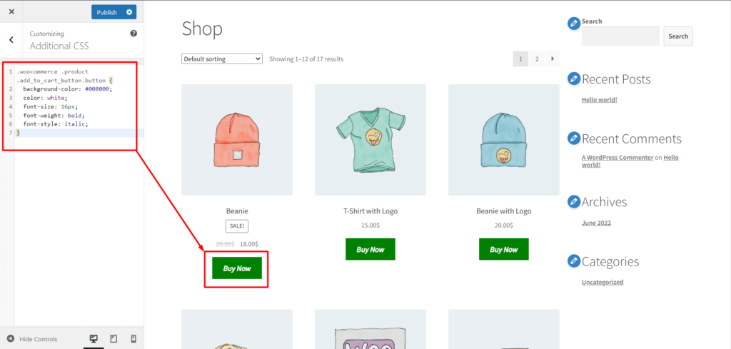 So passen Sie die WooCommerce-Schaltfläche „In den Warenkorb“ an 6 Shop Page Add to Cart Typography Customization with CSS