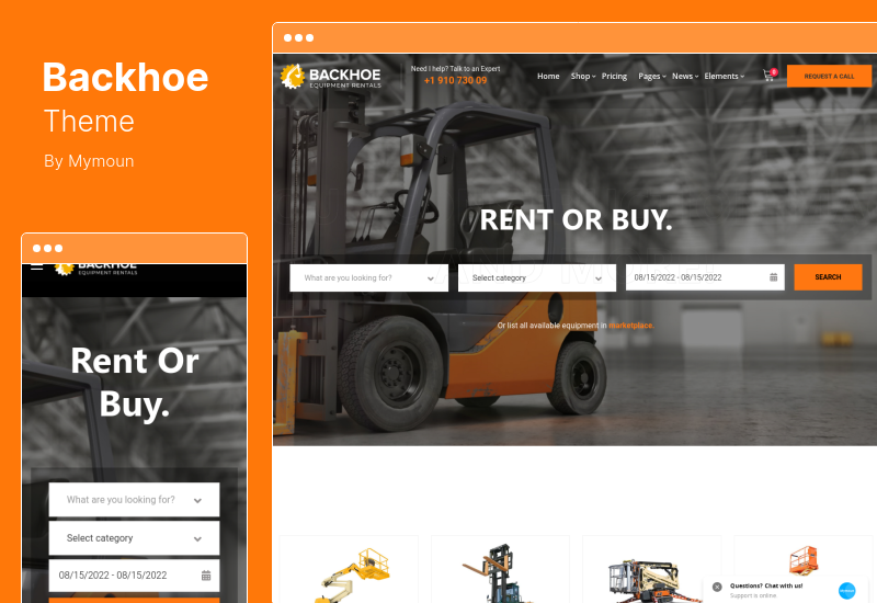 Tema de retroexcavadora - Tema de WordPress para alquiler de equipos de construcción