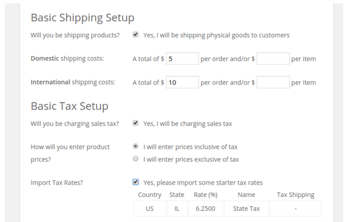 Configuración de envío e impuestos