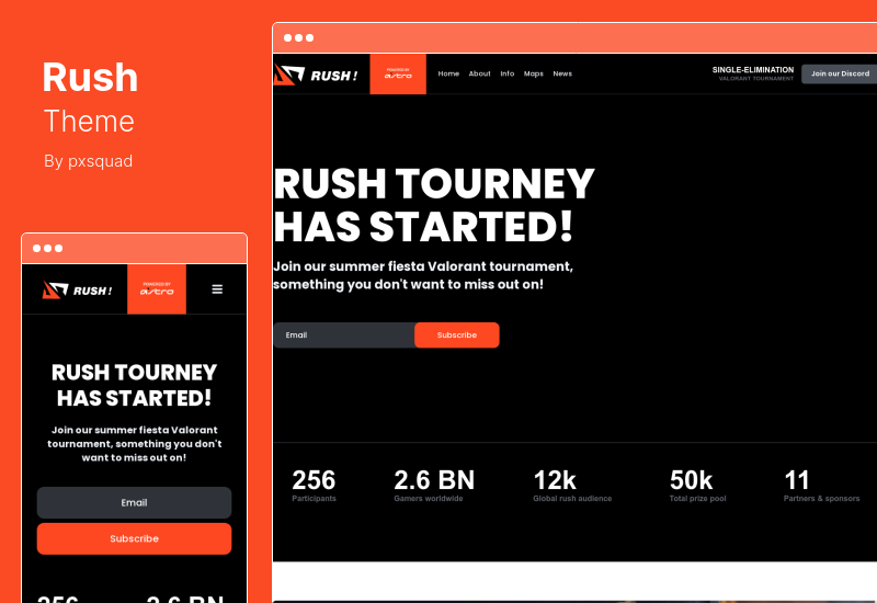 Rush Theme - Tema de WordPress para deportes electrónicos y juegos