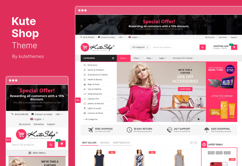 Tema KuteShop - Tema WooCommerce Elemen Fashion, Elektronik & Marketplace