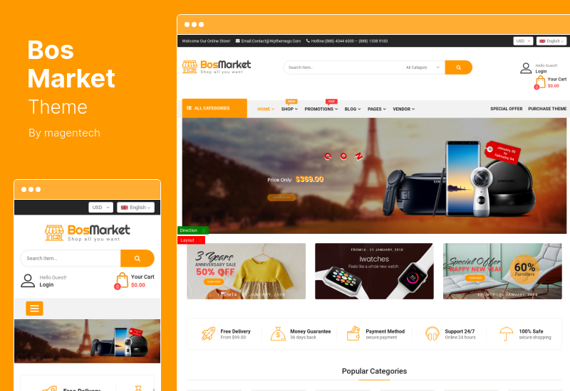 Tema BosMarket - Tema WooCommerce Elementor Multivendor Fleksibel