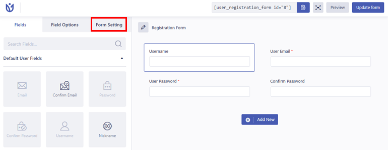 Formulareinstellung Spam-Registrierung verhindern WordPress