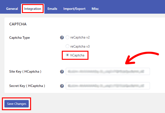 Fügen Sie hCaptcha-Schlüssel ein WordPress-Neubenutzerregistrierungs-Spam