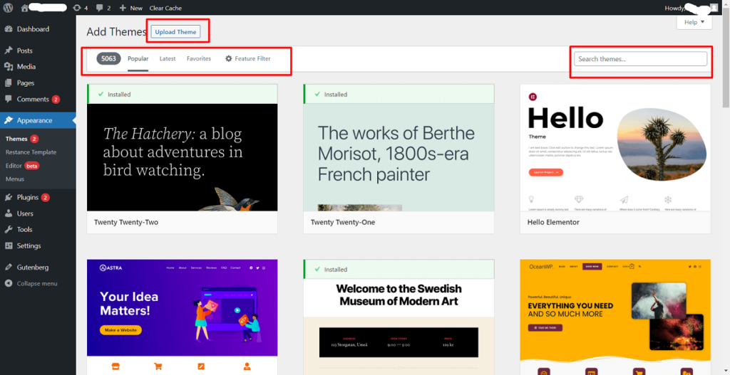 테마 양식 WordPress 라이브러리 선택