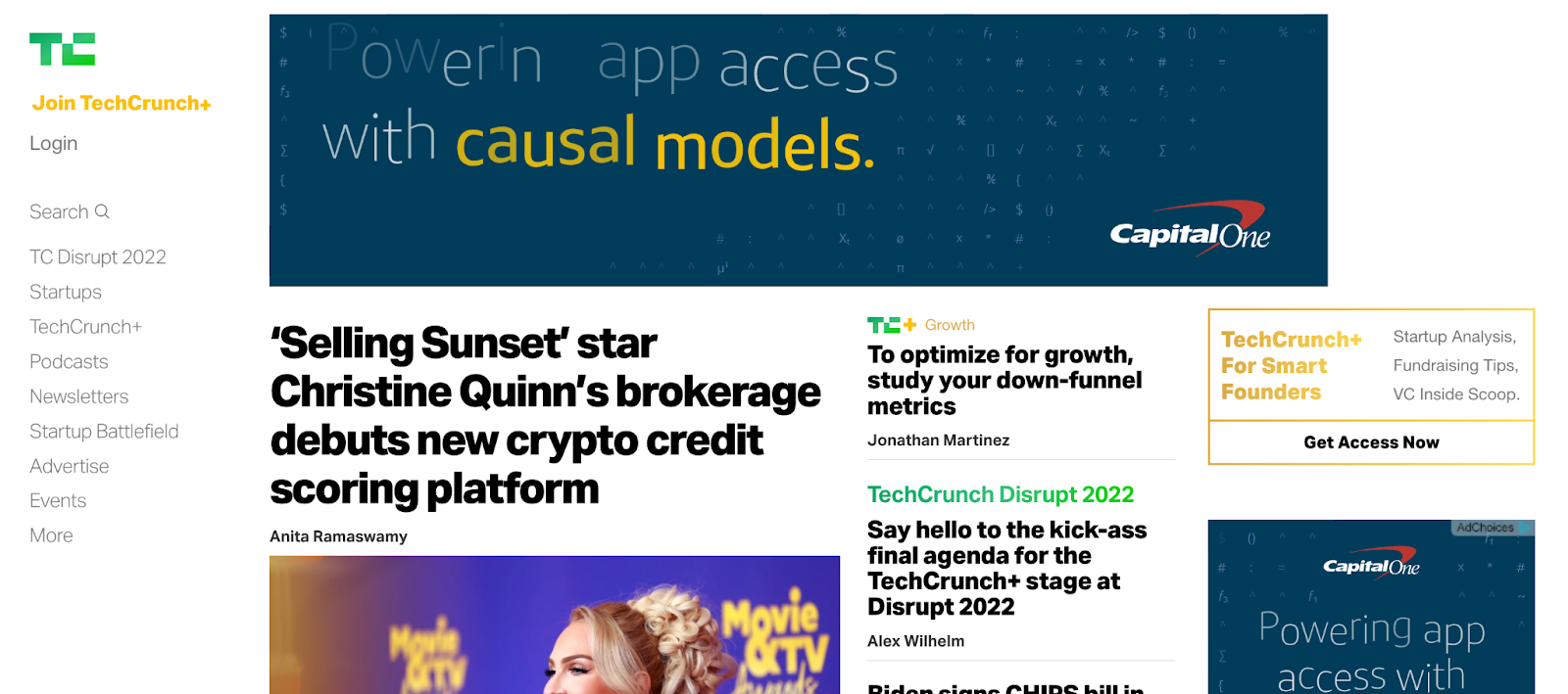 Site-ul web TechCrunch construit cu WordPress
