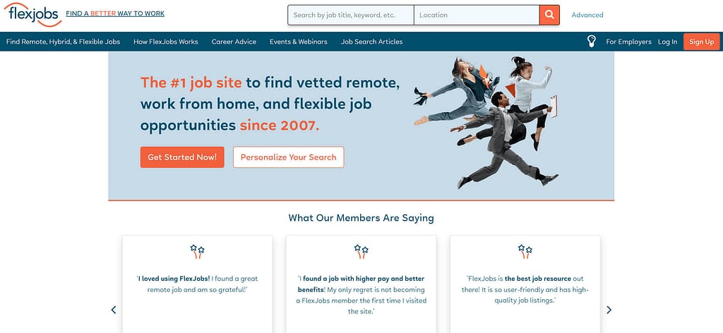 Como encontrar um trabalho remoto: página inicial do FlexJobs