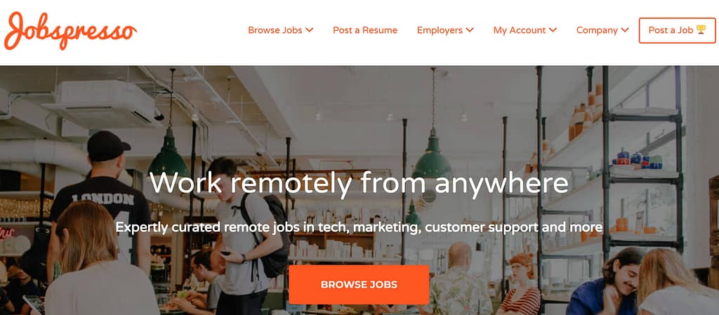 Como encontrar um trabalho remoto: página inicial do Jobspresso
