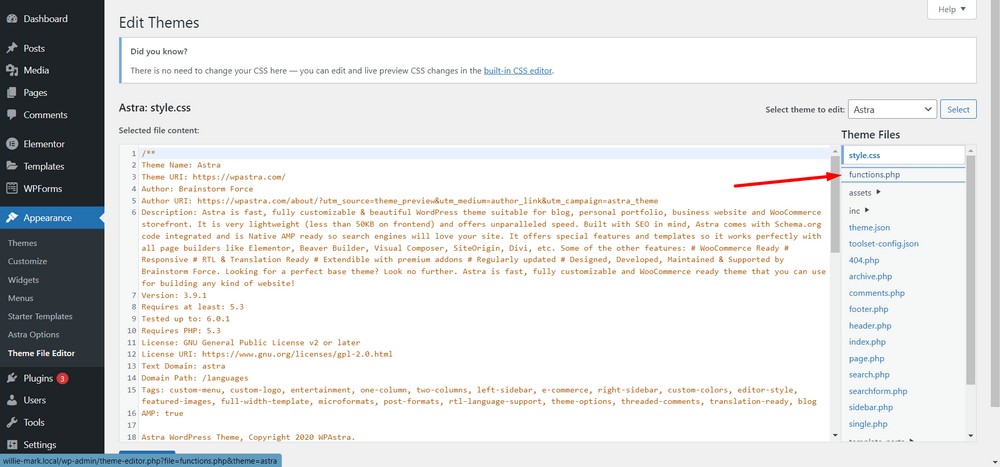 ouvrir functions.php