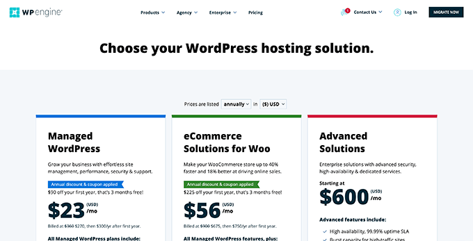 WPエンジンの価格ページ