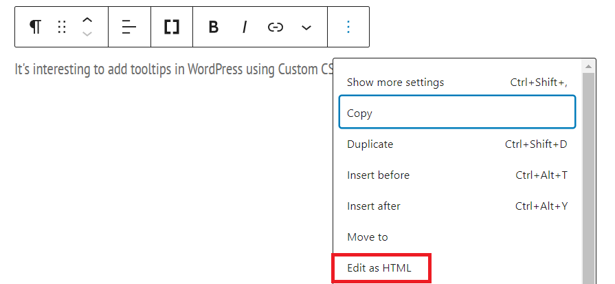 Editar como HTML para adicionar dicas de ferramentas