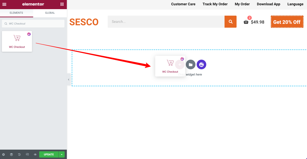 Elementor ve HappyAddons 4 ile WooCommerce Ödeme Sayfası Nasıl Özelleştirilir Drag and drop the WC Checkout widget to customize WooCommerce checkout page