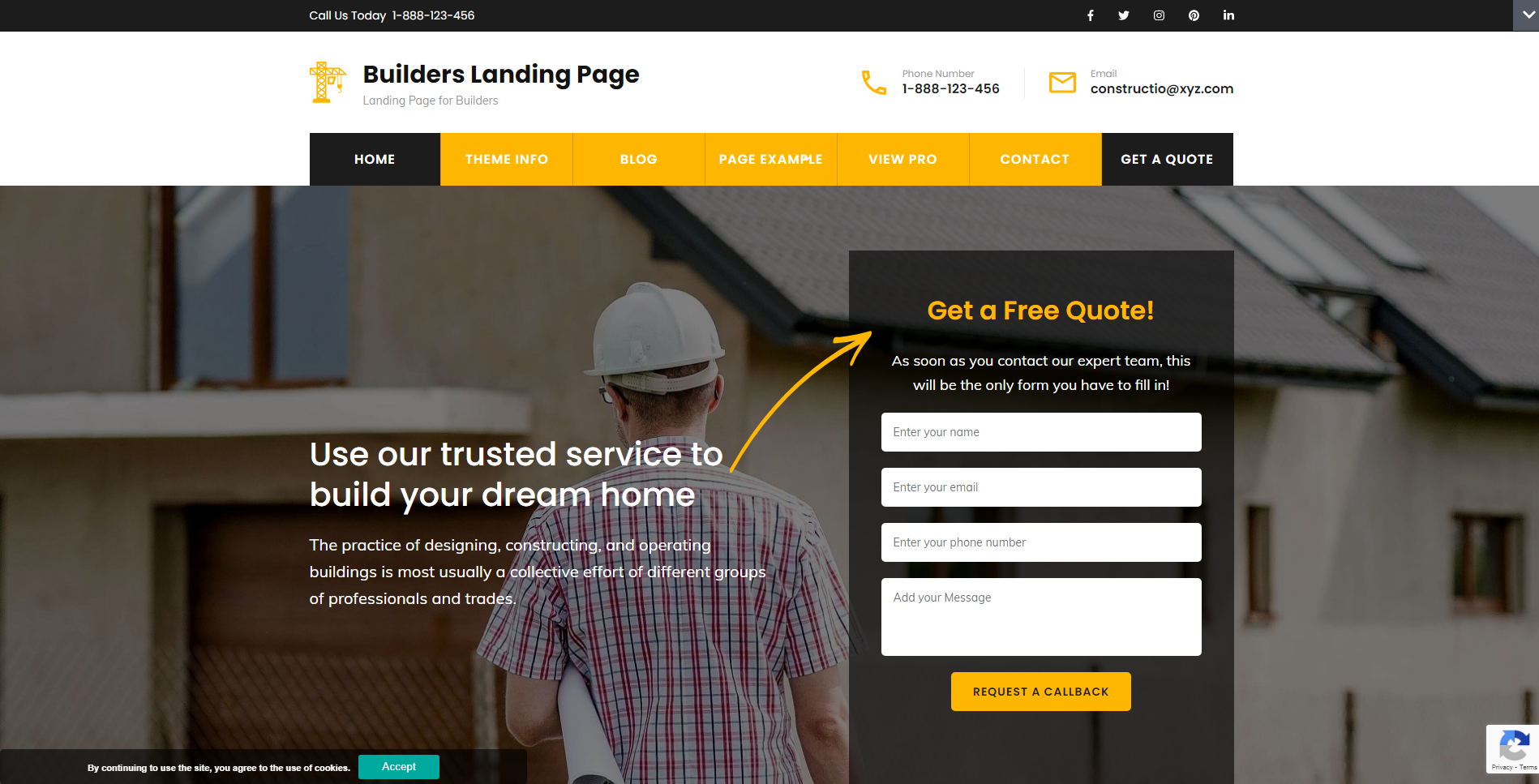 빌더 랜딩 페이지 - 무료 랜딩 페이지 WordPress 테마
