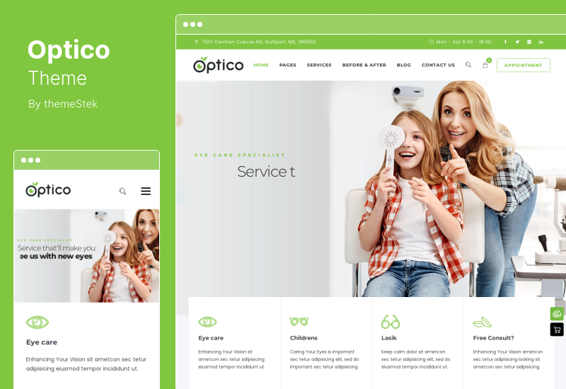 Tema Optico - Tema WordPress para Optometrista e Cuidados com os Olhos