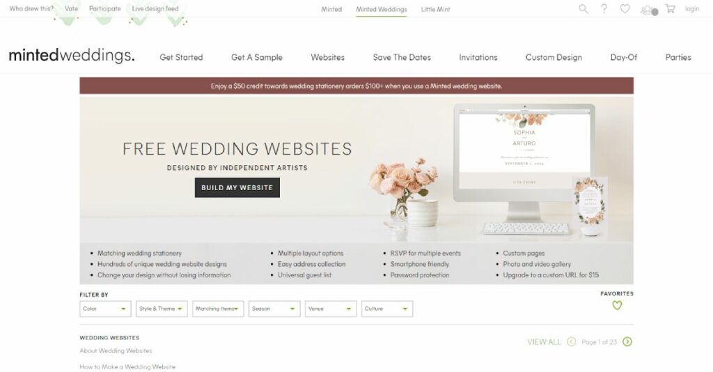 Geprägter Website-Builder für Hochzeiten