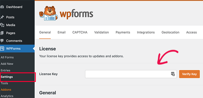 Chiave di licenza WPForms