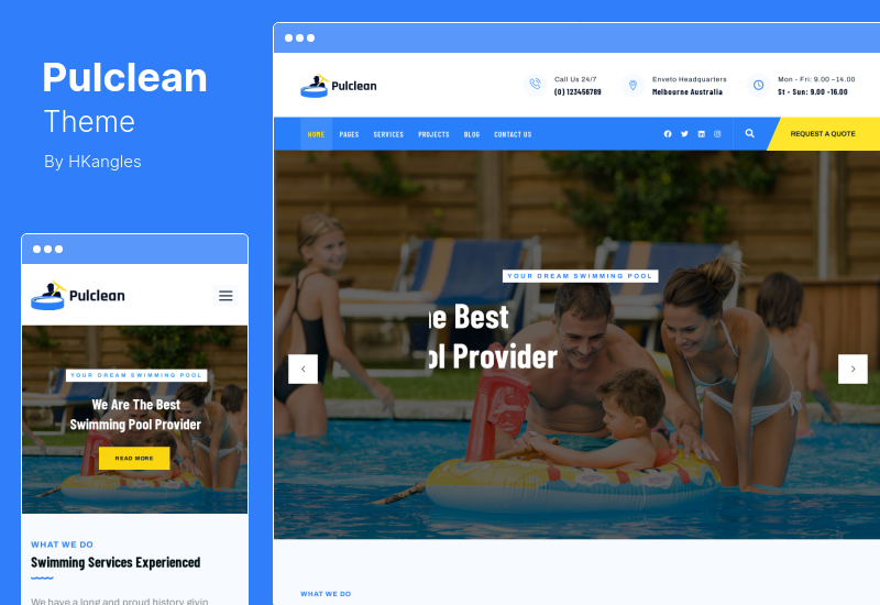 Motyw Pulclean - Konserwacja i czyszczenie basenu Motyw WordPress