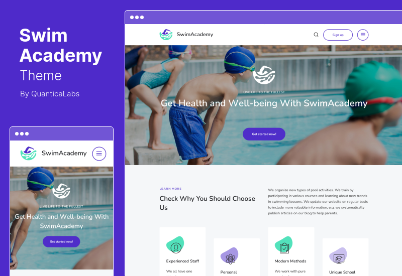 Motyw SwimAcademy - Motyw WordPress Szkoła pływania i rezerwacja kursów