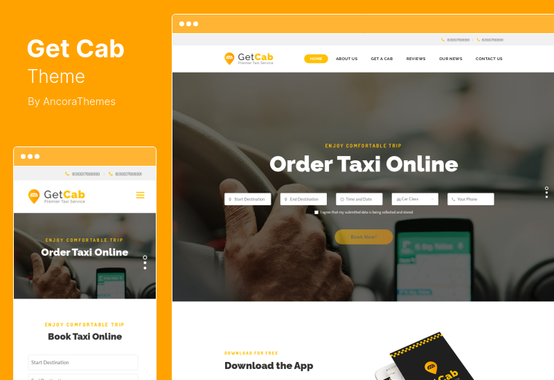 Thème GetCab - Thème WordPress du service de taxi en ligne