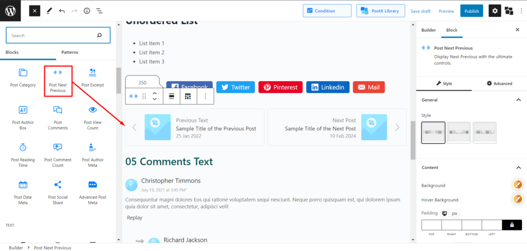 Cómo crear y personalizar una plantilla de publicación de WordPress 5 Post Next Previous