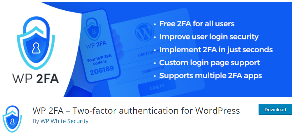 两因素身份验证,WordPress 插件:WP 2FA 插件