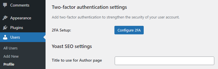 两因素身份验证,WordPress 插件:WP 2FA 插件管理设置