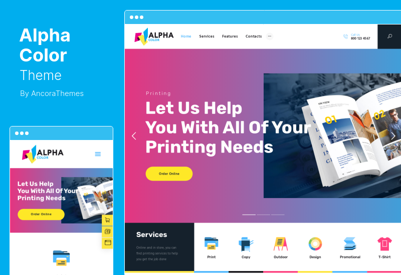 موضوع AlphaColor - وكالة تصميم النوع وخدمات الطباعة ثلاثية الأبعاد WordPress Theme
