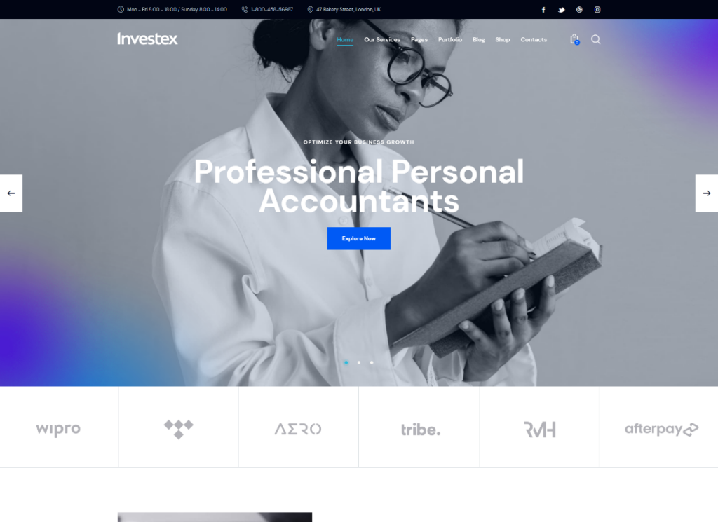 인베텍스 | 기업 비즈니스 및 회계 WordPress 테마