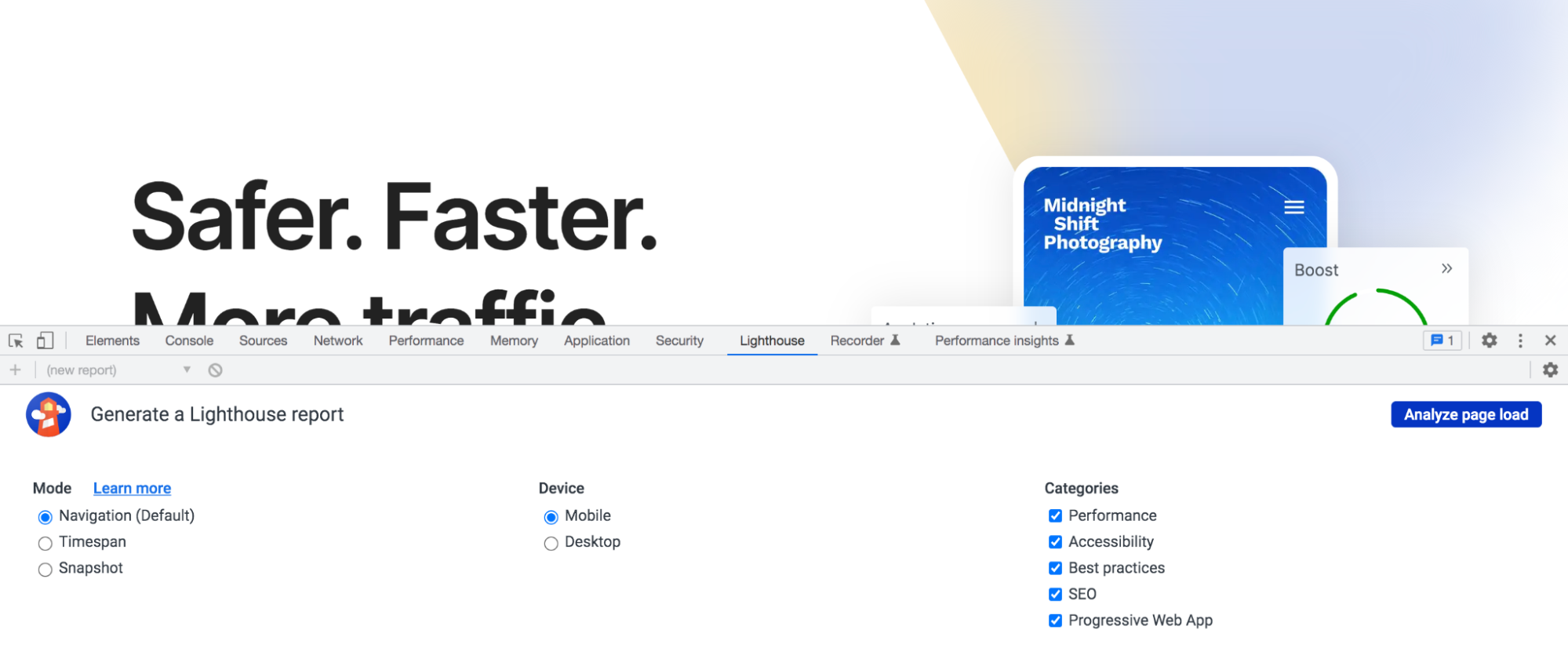 Chrome의 Google Lighthouse 보고서